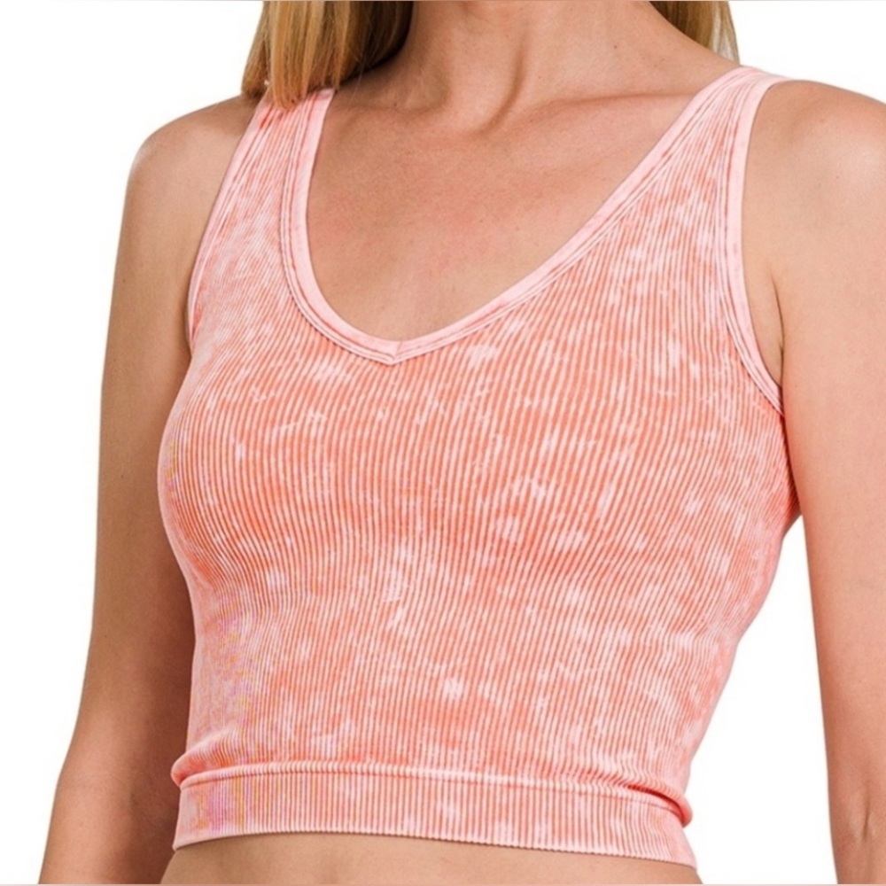 Zenana Outfitters 2 Way Crop Tank/Bra Size L/XL Coral/Pink
